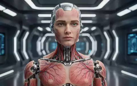 Detailreicher humanoider Roboter mit realistischen Gesichtszügen und Silikonhaut in einer modernen, hellen Umgebung. - Foto: über boerse-global.de