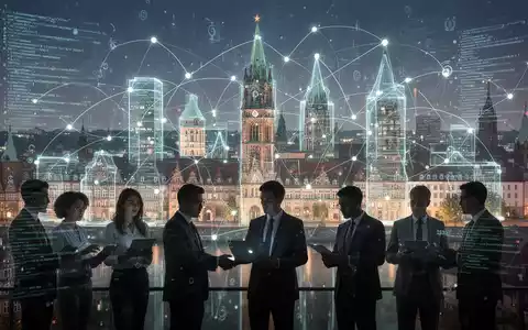 Holografische Projektion der Stadt Hannover mit leuchtenden Datenströmen und Code, symbolisiert digitale Verwaltungstransformation und E-Government-Jobs. - Foto: über boerse-global.de