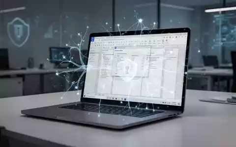 Moderner Laptop-Bildschirm mit Open-Office-Suite und dezenten KI-Netzwerkgrafiken, in sicherem Büro. - Foto: über boerse-global.de