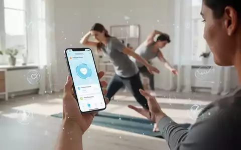 Eine Person nutzt eine Gesundheits-App auf dem Smartphone und macht gleichzeitig sanfte Dehnübungen in einem hellen Raum. - Foto: über boerse-global.de