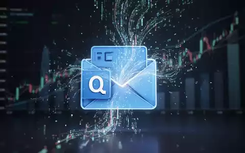 Leuchtendes Outlook-E-Mail-Symbol mit digitalen Strömen, vor unscharfem Hintergrund mit steigenden Finanzcharts. - Foto: über boerse-global.de