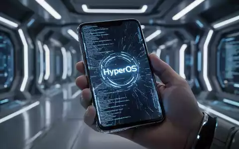 Nahaufnahme eines modernen Smartphone-Bildschirms mit futuristischem Code und 'HyperOS'-Logo, in einer Hand gehalten. - Foto: über boerse-global.de