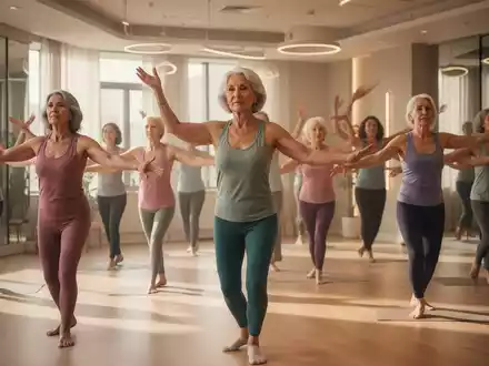 Eine Gruppe von Frauen unterschiedlichen Alters nimmt an einem sanften Gymnastikkurs in einem modernen, hellen Studio teil. - Foto: über boerse-global.de