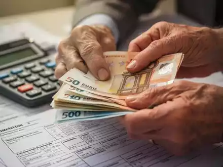 Nahaufnahme von Händen, die Euro-Banknoten zählen, mit einem Taschenrechner und Steuerformularen im Hintergrund, die finanzielle Planung und neue Vorschriften symbolisieren. - Foto: über boerse-global.de