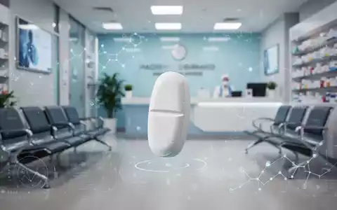 Eine einzelne pharmazeutische Pille im Vordergrund, mit einem unscharfen Hintergrund, der einen modernen Wartebereich in einer Klinik zeigt. - Foto: über boerse-global.de