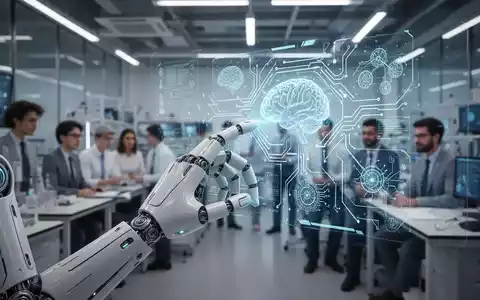 Menschliche Roboterhand interagiert mit holografischer KI-Schnittstelle und Schaltplänen. - Foto: über boerse-global.de