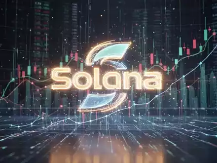 Abstrakte Darstellung des Solana-Netzwerks und seiner Governance, umgeben von digitalen Finanzdaten und Wachstumssymbolen. - Foto: über boerse-global.de