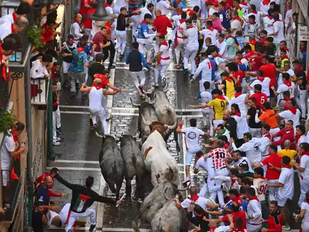 Die Stierhatz von Pamplona wird im spanischen Fernsehen gleich von mehreren Sendern jeden Tag live übertragen. (Archivbild) - Foto: Miguel Oses/AP/dpa
