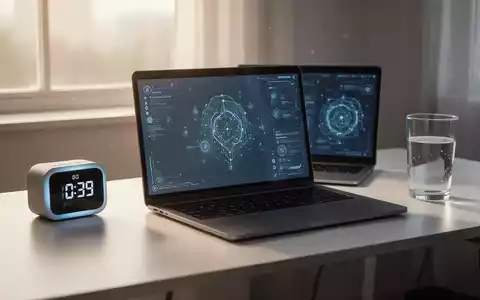 Ein minimalistischer Schreibtisch am Morgen mit Laptop, Smartwatch und Wasserglas, der Produktivität und Technologie symbolisiert. - Foto: über boerse-global.de