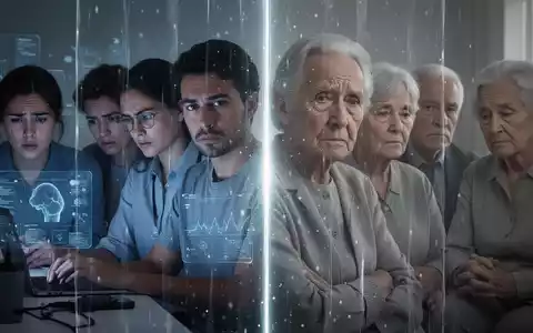 Ein Bild, das die Generationenkluft bei psychischer Gesundheit darstellt, mit jüngeren und älteren Menschen, die durch eine Barriere getrennt sind. - Foto: über boerse-global.de