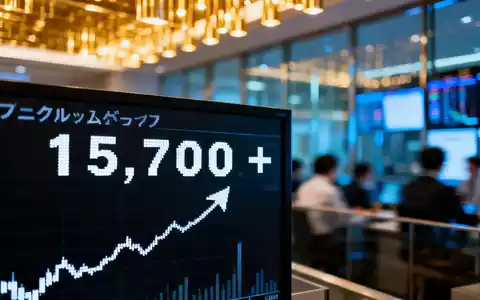 Ein japanischer Börsenticker zeigt positive Zahlen mit einem unscharfen Hintergrund von Händlern. - Foto: über boerse-global.de