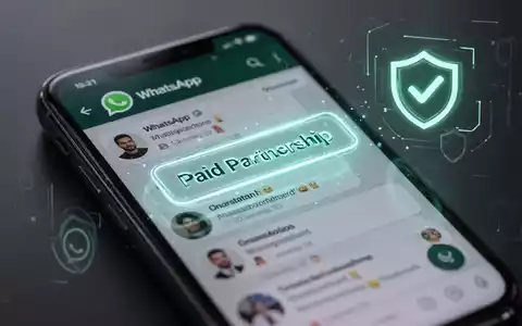 Smartphone-Bildschirm mit WhatsApp-Kanal und 'Bezahlte Partnerschaft'-Kennzeichnung, Symbol für digitale Transparenz und Compliance. - Foto: über boerse-global.de