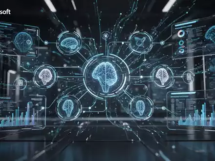Stilisierte digitale Oberfläche mit verbundenen Knoten und Datenströmen, die vereinte KI und Unternehmenstechnologie darstellt. - Foto: über boerse-global.de