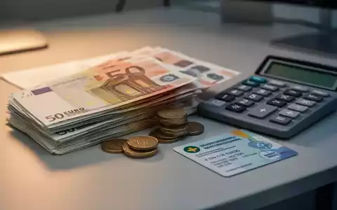 Ein Stapel Euro-Banknoten und Münzen neben einem Taschenrechner und einer Krankenkassenkarte auf einem Schreibtisch. - Foto: über boerse-global.de