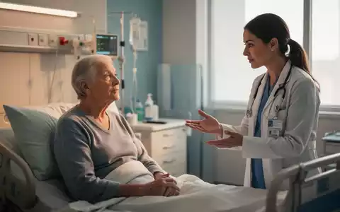 Eine Krankenschwester spricht beruhigend mit einem älteren Patienten in einem Krankenhauszimmer, der nachdenklich zuhört. - Foto: über boerse-global.de