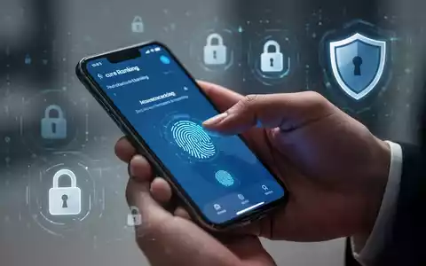 Nahaufnahme einer Hand, die per Smartphone Online-Banking nutzt, mit Fingerabdruckscan für biometrische Sicherheit. - Foto: über boerse-global.de