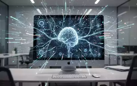 Glühendes, abstraktes KI-Interface auf einem Mac-Desktop, symbolisiert fortschrittliche KI-Integration und autonome Aufgabenausführung. - Foto: über boerse-global.de