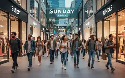 Eine belebte Einkaufsstraße an einem Sonntag, Menschen gehen einkaufen und genießen die Freizeit. Geschäfte sind hell beleuchtet. - Foto: über boerse-global.de