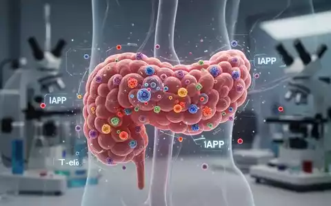 Nahaufnahme einer menschlichen Bauchspeicheldrüse mit digitalen Markierungen, die IAPP und T-Zellen hervorheben, im Kontext der Diabetesforschung. - Foto: über boerse-global.de