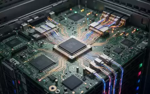 Nahaufnahme komplexer Leiterplatten und verbundener Komponenten in einem Serverrack, symbolisiert Herausforderungen der fortschrittlichen KI-Hardware-Fertigung. - Foto: über boerse-global.de