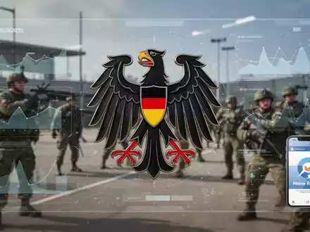 Digitale Oberfläche mit App-Symbol 'Meine Reserve' und Bundesadler, Symbol für die Digitalisierung der Bundeswehr-Reserve. - Foto: über boerse-global.de
