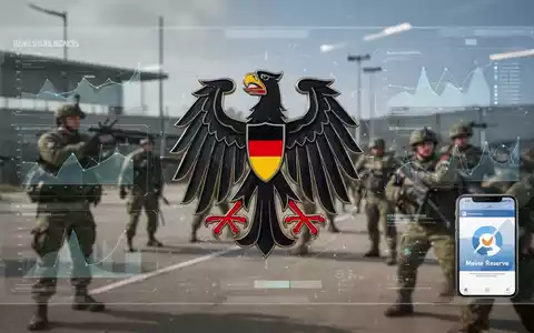 Digitale Oberfläche mit App-Symbol 'Meine Reserve' und Bundesadler, Symbol für die Digitalisierung der Bundeswehr-Reserve. - Foto: über boerse-global.de