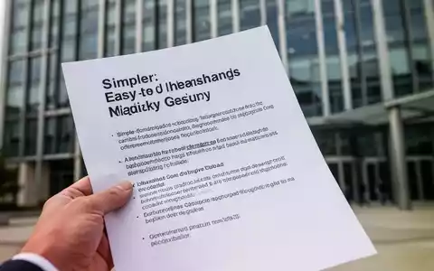 Eine Hand hält ein Dokument in Leichter Sprache vor einem unscharfen modernen Regierungsgebäude. - Foto: über boerse-global.de