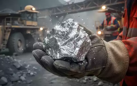 Nahaufnahme von Silbererz in einer behandschuhten Hand, mit einem Bergbau-Hintergrund, der den Produktionsstart symbolisiert. - Foto: über boerse-global.de