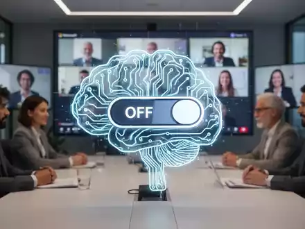 Stilisierte KI-Gehirn-Ikone mit Ausschalter, symbolisiert Kontrolle über KI in Microsoft Teams-Meetings. - Foto: über boerse-global.de