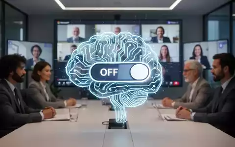 Stilisierte KI-Gehirn-Ikone mit Ausschalter, symbolisiert Kontrolle über KI in Microsoft Teams-Meetings. - Foto: über boerse-global.de