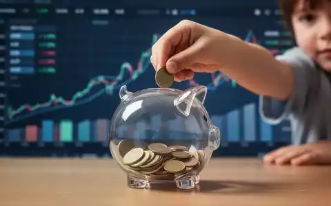 Eine Kinderhand legt eine Münze in ein Sparschwein. Im Hintergrund sind unscharfe Finanzdiagramme und ein Inflationsgraph zu sehen. - Foto: über boerse-global.de