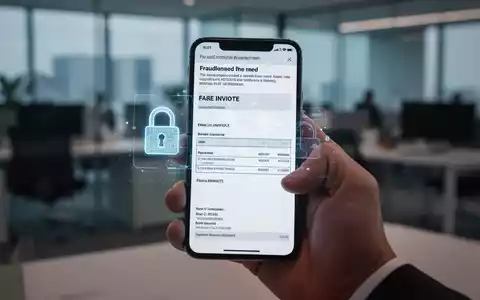 Eine Hand hält ein Smartphone mit einer betrügerischen E-Mail, gefälschter Rechnung und einem Vorhängeschloss-Symbol als Symbol für eine Cybersicherheitsbedrohung. - Foto: über boerse-global.de