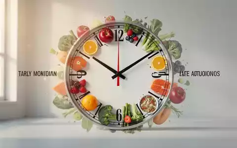 Eine stilisierte Uhr mit Zeigern, die auf den frühen Morgen und den späten Nachmittag zeigen, überlagert mit gesunden Lebensmitteln. - Foto: über boerse-global.de