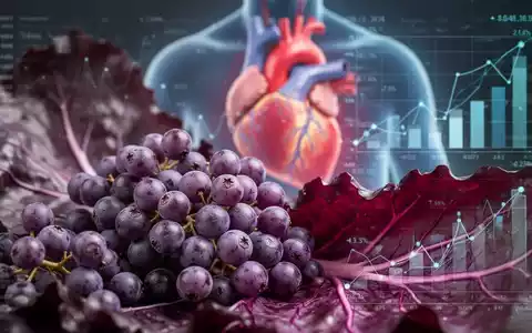 Nahaufnahme von lila Beeren und Rotkohlblättern, die Anthocyane symbolisieren, mit einem unscharfen Herz-Grafik im Hintergrund. - Foto: über boerse-global.de