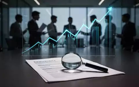 Ein stilisierter, aufsteigender Finanzgraph mit einem Vergrößerungsglas über einem Dokument und verschwommenen Geschäftsleuten im Hintergrund. - Foto: über boerse-global.de