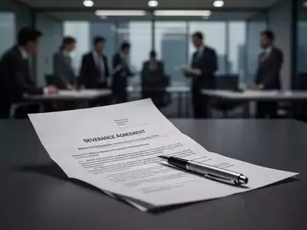 Ein gefaltetes Abfindungsdokument und ein Stift liegen auf einem Schreibtisch in einem modernen Büro, das eine schwierige Entscheidung symbolisiert. - Foto: über boerse-global.de