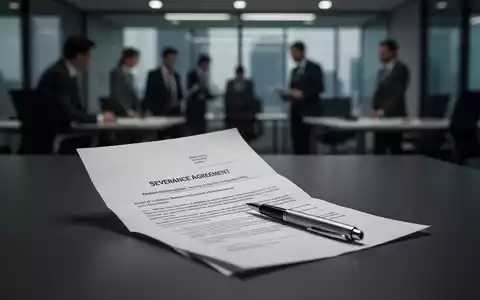 Ein gefaltetes Abfindungsdokument und ein Stift liegen auf einem Schreibtisch in einem modernen Büro, das eine schwierige Entscheidung symbolisiert. - Foto: über boerse-global.de