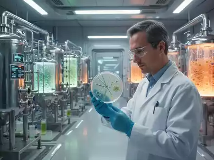 Eine Nahaufnahme von Bioreaktoren in einem hochmodernen Labor, die die Produktion von Proteinpulver aus Luft symbolisieren. - Foto: über boerse-global.de