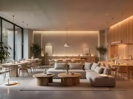 Eine moderne, minimalistische Wohnung mit offenem Grundriss, die Gemeinschaft und Effizienz durch nachhaltige Materialien und warme Beleuchtung betont. - Foto: über boerse-global.de