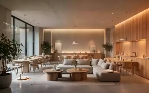 Eine moderne, minimalistische Wohnung mit offenem Grundriss, die Gemeinschaft und Effizienz durch nachhaltige Materialien und warme Beleuchtung betont. - Foto: über boerse-global.de