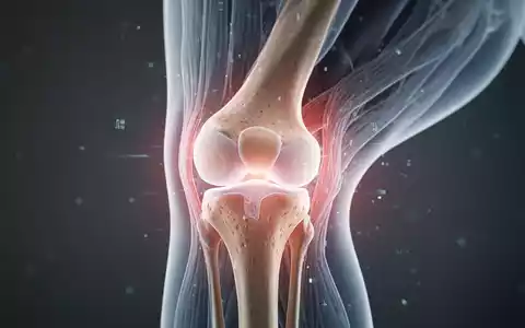 Nahaufnahme eines menschlichen Kniegelenks, das mit einem subtilen, futuristischen Glühen technologische Fortschritte in der Arthrosebehandlung symbolisiert. - Foto: über boerse-global.de