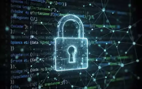 Ein stilisiertes, leuchtendes digitales Vorhängeschloss über verschwommenen Codezeilen und Netzwerkverbindungen, das Datendiebstahl symbolisiert. - Foto: über boerse-global.de