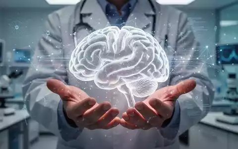 Hände halten ein transparentes, leuchtendes Gehirnmodell, umgeben von digitalen Datenströmen und neuronalen Mustern. - Foto: über boerse-global.de