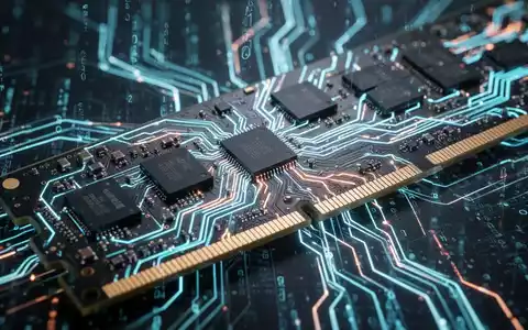 Nahaufnahme eines RAM-Moduls mit leuchtenden Schaltkreisen, Symbol für Technologie und Marktkräfte, die Speicherpreise beeinflussen. - Foto: über boerse-global.de