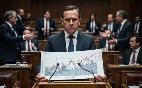 Ein Finanzminister präsentiert in einem Parlament einen komplexen Finanzplan, während im Hintergrund Abgeordnete debattieren. - Foto: über boerse-global.de