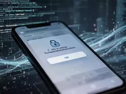 Ein Smartphone-Bildschirm zeigt eine Zwei-Faktor-Authentifizierungsaufforderung, mit unscharfem Code und Daten im Hintergrund. - Foto: ĂŒber boerse-global.de