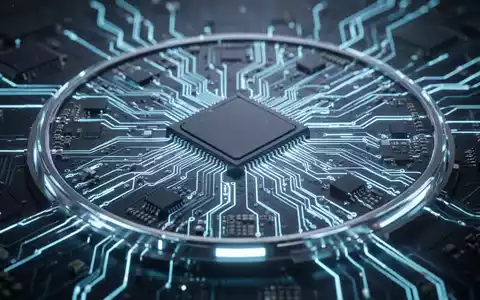Nahaufnahme eines futuristischen Mikrochip-Wafers mit komplexen, leuchtend blauen und goldenen Schaltkreisen, die fortschrittliche Technologie symbolisieren. - Foto: über boerse-global.de