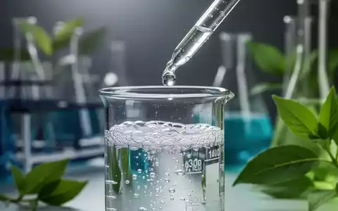 Nahaufnahme einer sprudelnden Flüssigkeit in einem Becherglas mit einer Pipette, die eine Substanz hinzufügt, im Vordergrund von grünen Blättern. - Foto: über boerse-global.de