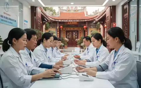 Vietnamesische Bürger bei einer Blutdruckmessung in einem modernen Gesundheitszentrum in Hanoi. Medizinisches Personal betreut die Patienten. - Foto: über boerse-global.de