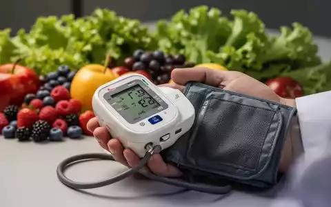 Eine Hand hält eine Blutdruckmanschette; im unscharfen Hintergrund sind frische Früchte und Gemüse zu sehen. - Foto: über boerse-global.de